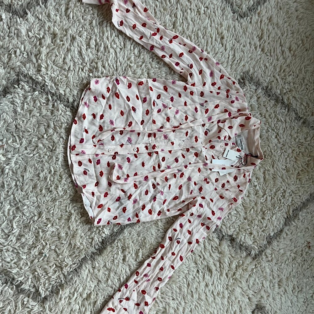 NWT Zadig & Voltaire Women's Red Lip Print Shirt TESSI CREPE - Picture 2 of 5